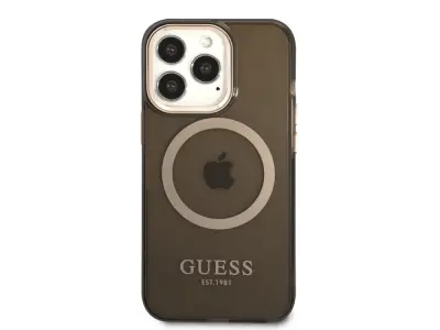 Guess, Magsafe ohišje za Apple iPhone 14 Pro TPU Zlata obroba, ?rna