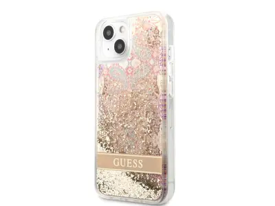 Guess, Apple iPhone 14 Plus Cvetli?na lupina s plavajo?imi bleš?icami, Zlata