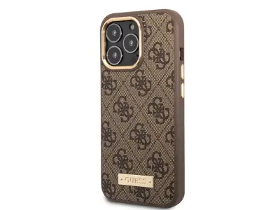 Guess, Magsafe ohišje za Apple iPhone 14 Pro PU 4G Metal Plate, Rjava