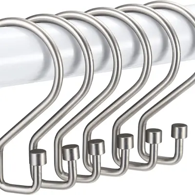 Kavlji za obešanje v obliki črke S, kavlji za zavese za prho 12 paketov, dodatki za zavese za tuš Silver
