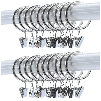 Obroči za zavese s sponkami Srebrni 32 mm 20 kos