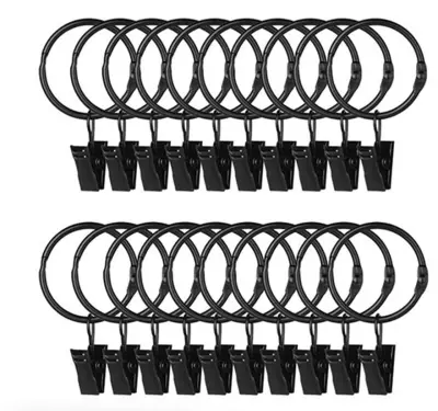 Obroči za zavese s sponkami črni 20 kosov