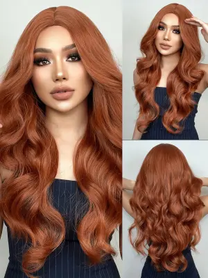 Ženska lasulja Dolge naravne valovite lasulje Orange