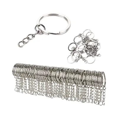 Paket 50 obeskov za ključe kratka verižica 25 mm srebrna
