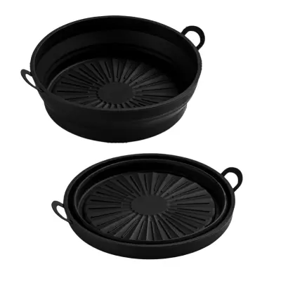 Zložljiva okrogla silikonska posoda za Air Fryer Black