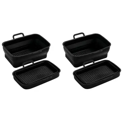 Zložljiva kvadratna silikonska posoda Air Fryer, 2 pak Black