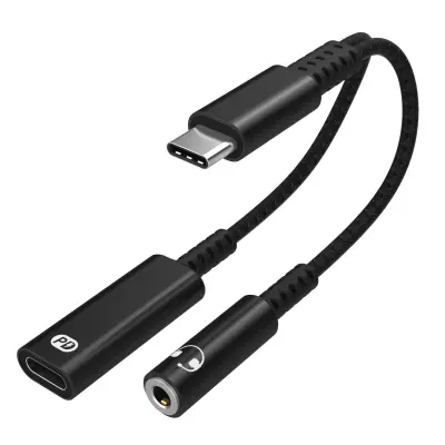 USB-C adapter za 3,5 mm slušalke in USB-C polnilec Black