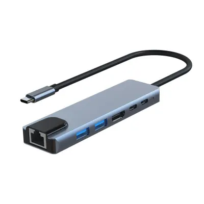 USB-C multiport adapter USB-A, USB-C, HDMI, RJ45 Grey