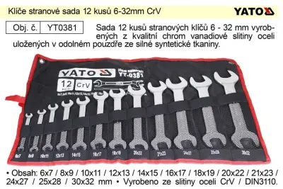 YATO Komplet stranskih ključev 12 kosov 6-32 mm CrV Yato