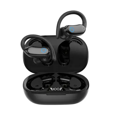 Brezžične športne slušalke z ušesnimi držali IPX7 vodotesne Black