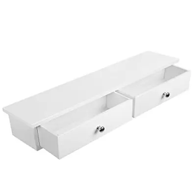 Stenska polica, lebdeča polica z 2 predaloma, visok sijaj, nosilnost do 15 kg, 65 x 15 x 10 cm, za predsobo, dnevno sobo, kuhinjo, bela LWS65WT