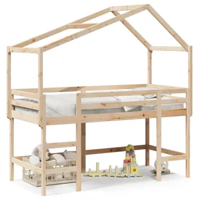 vidaXL Posteljni okvir z lestvijo in streho 90x190 cm borovina