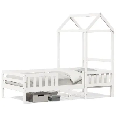 vidaXL Posteljni okvir s streho bel 75x190 cm trdna borovina