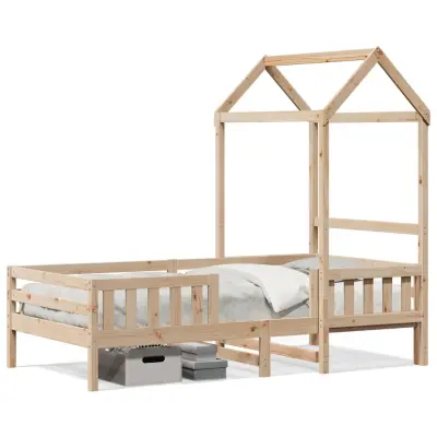 vidaXL Posteljni okvir s streho 75x190 cm trdna borovina