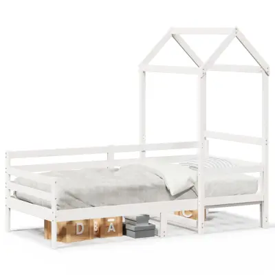 vidaXL Dnevna postelja s streho bela 80x200 cm trdna borovina
