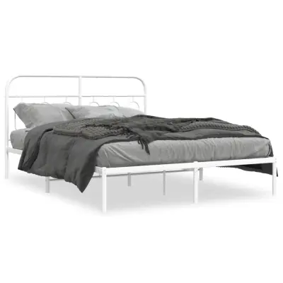 vidaXL Kovinski posteljni okvir z vzglavjem bel 135x190 cm