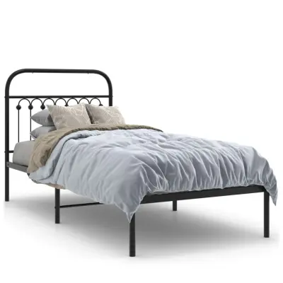vidaXL Kovinski posteljni okvir z vzglavjem črn 90x200 cm