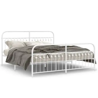 vidaXL Kovinski posteljni okvir z vzglavjem in vznožjem bel 183x213 cm