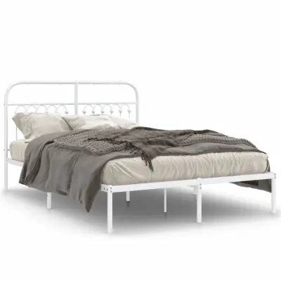 vidaXL Kovinski posteljni okvir z vzglavjem bel 140x200 cm