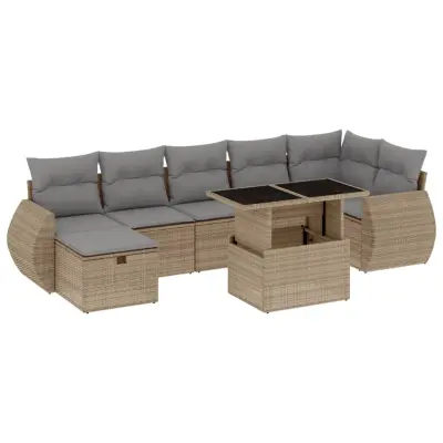 vidaXL Vrtna sedežna garnitura 8-delna z blazinami bež poli ratan