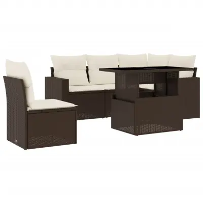 vidaXL Vrtna sedežna garnitura 6-delna z blazinami rjav poli ratan