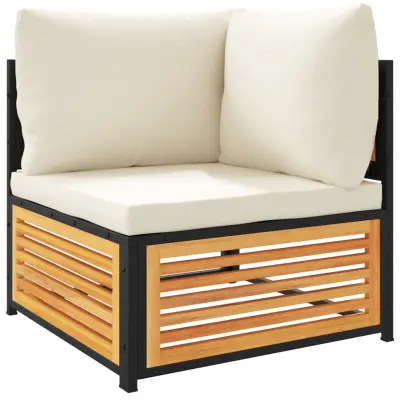 vidaXL Vrtni kotni kavč z blazinami trden akacijev les