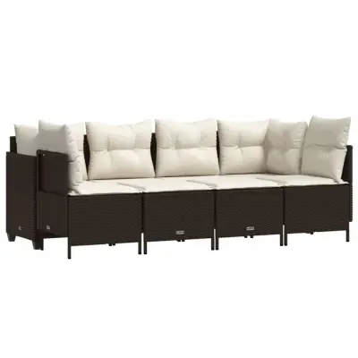 vidaXL Vrtna sedežna garnitura 5-delna z blazinami rjav poli ratan