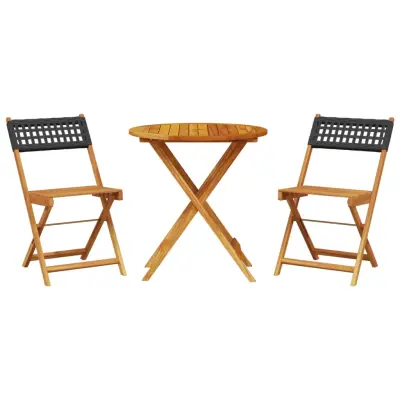 vidaXL Bistro garnitura 3-delna črn poli ratan in trden les