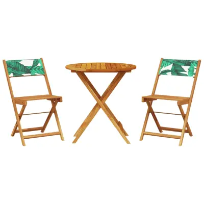 vidaXL Bistro garnitura 3-delna vzorec listja blago in trden les