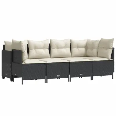 vidaXL Vrtna sedežna garnitura 5-delna z blazinami črn poli ratan