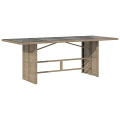 vidaXL Vrtna miza s stekleno površino bež 190x80x75 cm poli ratan