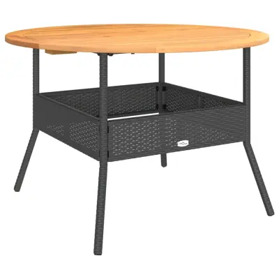 vidaXL Vrtna miza z leseno mizno ploščo črna Ø110x71 cm poli ratan