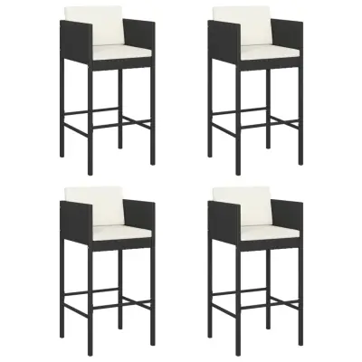 vidaXL Barski stolčki 4 kosi z blazinami črni poli ratan