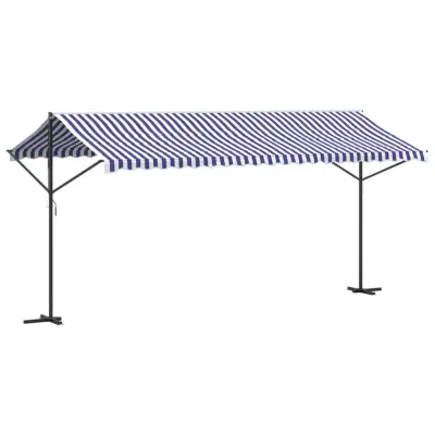 vidaXL Prostostoječa tenda modra in bela 500x300 cm krem blago jeklo