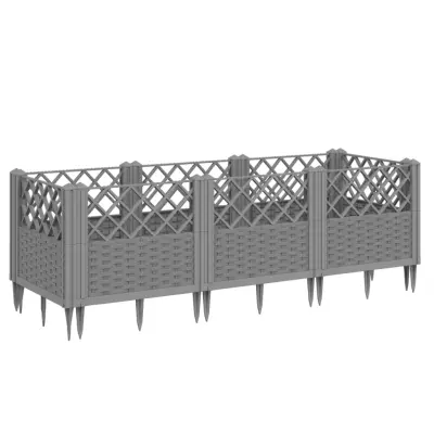 vidaXL Cvetlično korito z zatiči svetlo sivo 123,5x43,5x43,5cm PP