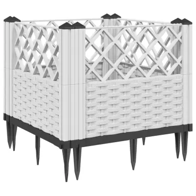 vidaXL Cvetlično korito z zatiči belo 43,5x43,5x43,5 cm PP