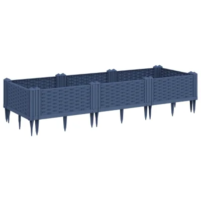 vidaXL Cvetlično korito z zatiči modro sivo 125x40x28,5 cm PP