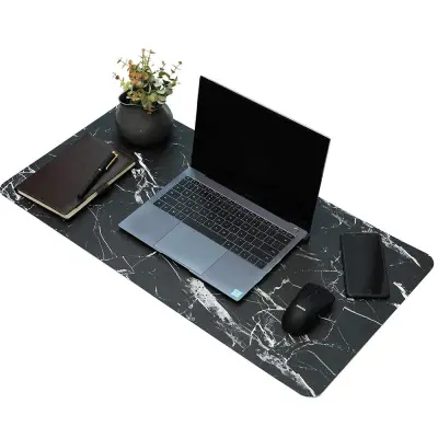 Namizna podloga 89x44 cm PU usnje Črna/Marmor