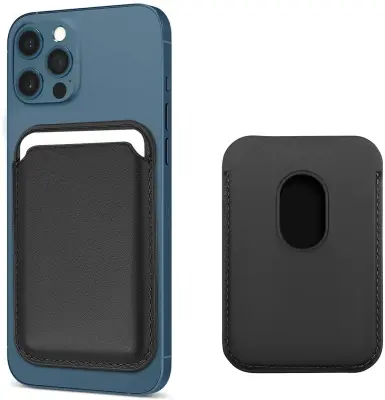 Držalo za magnetno kartico za iPhone 12/13 serije PU usnje črne barve