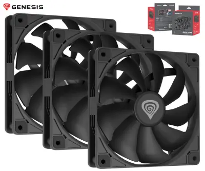 Ventilatorji za računalnik/ohišje GENESIS OXAL 120 3-PACK, univerzalni, 120mm velikost, do 1300 RPM, črni