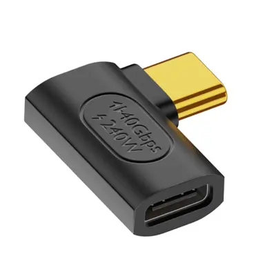 USB C ženski na USB C moški kotni adapter, 240 W, 40 Gbps - crn