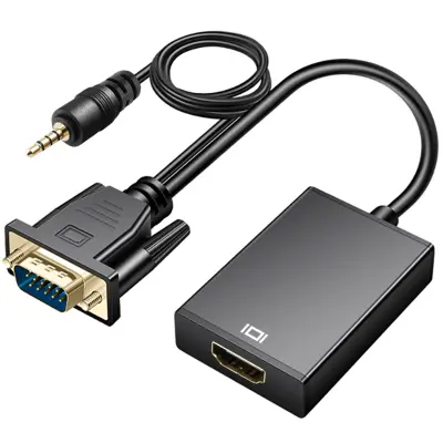 VGA moški na HDMI ženski adapter 3,5 mm Jack Avdio izhod, crn