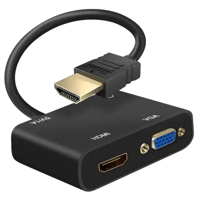 HDMI moški na HDMI in VGA ženski avdio vhod in polnjenje, crn