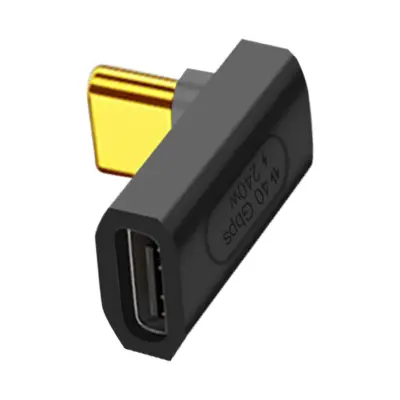 USB C ženski na USB C moški 90° kotni adapter - 240 W, 40 Gbps - crn