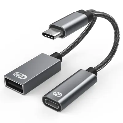 USB-C moški na USB ženski + USB-C PD polnilna vtičnica in OTG adapter USB 2.0