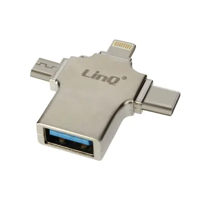 3 v 1 Lightning, USB-C in Micro-USB na USB ženski OTG adapter, LinQ Compact 100Mbps prenos - srebrn