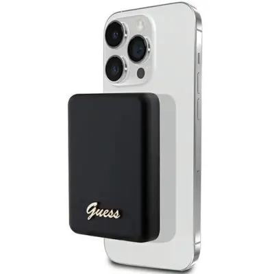 Guess 15W Fast 5000mAh 1x USB-C Power Bank with MagSafe Metal Ssript Logo Black