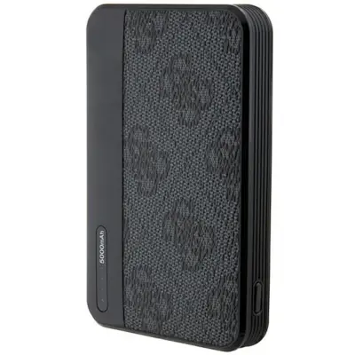 Guess 15W Fast 5000mAh 1x USB 5V 3A Power Bank with MagSafe PU Leather 4G Black