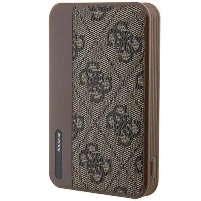Guess 15W Fast 5000mAh 1x USB 5V 3A Power Bank with MagSafe PU Leather 4G Brown