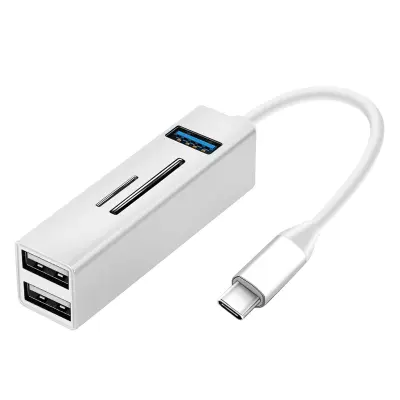 USB C do 3x USB Hub, citalnik kartic SD/Micro-SD – srebrn